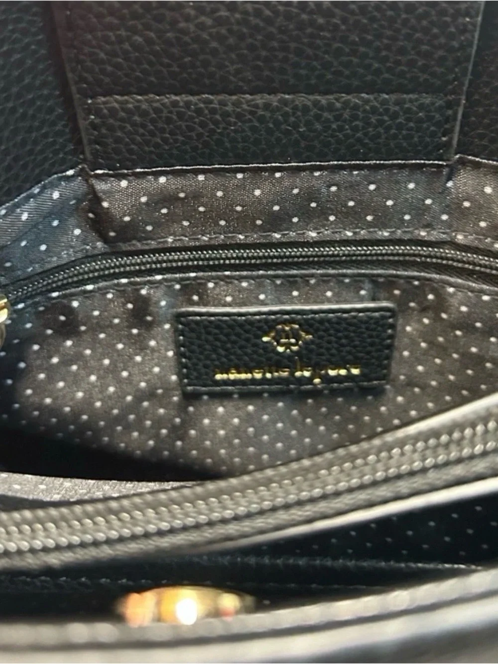 Nanette Lepore Black Vegan Leather Pebbled Satchel Bag with Floral Mirror Charm